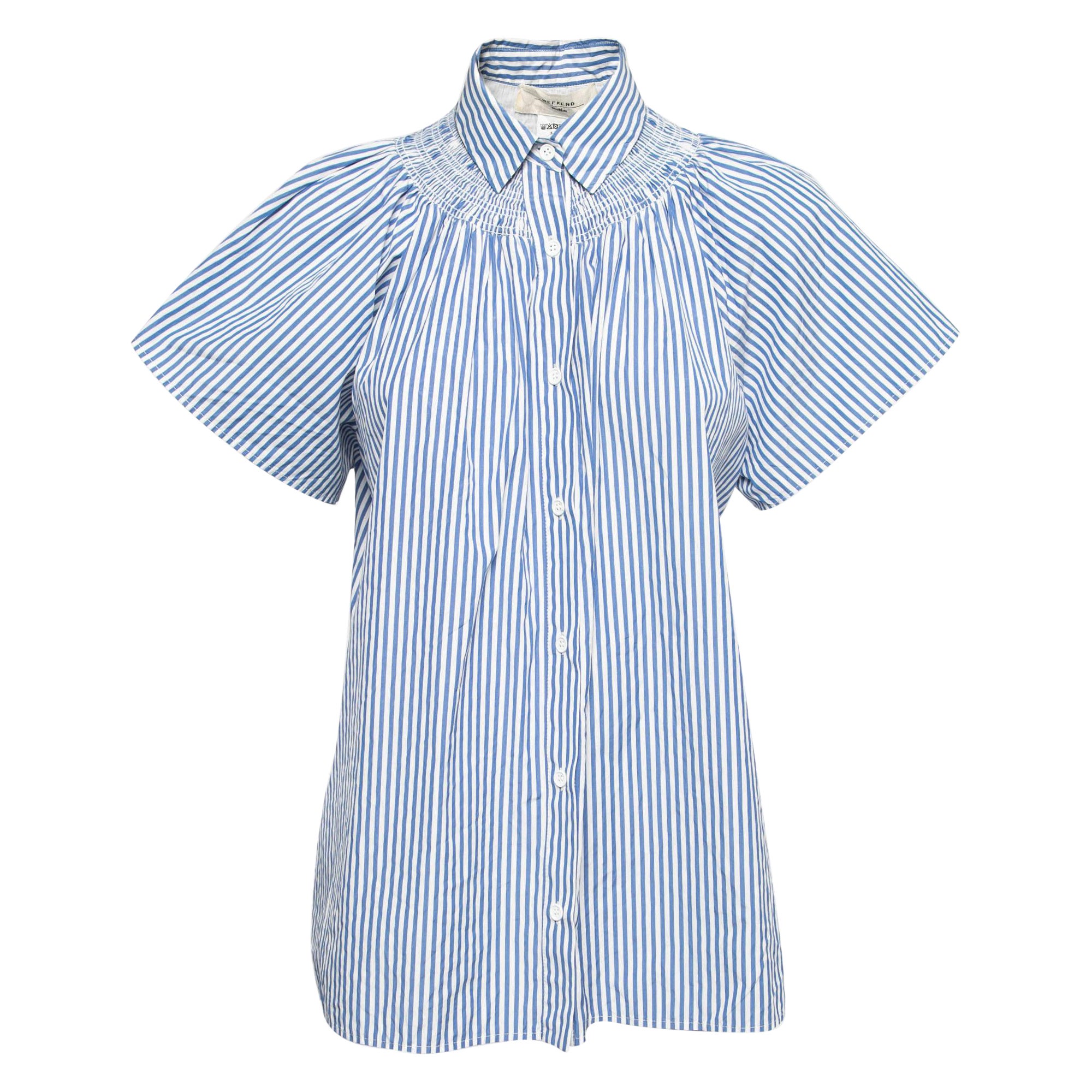 Weekend Max Mara - Camicia a maniche corte in cotone a righe blu S