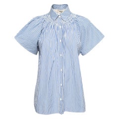 Weekend Max Mara Blue Striped Cotton Short Sleeve Shirt S