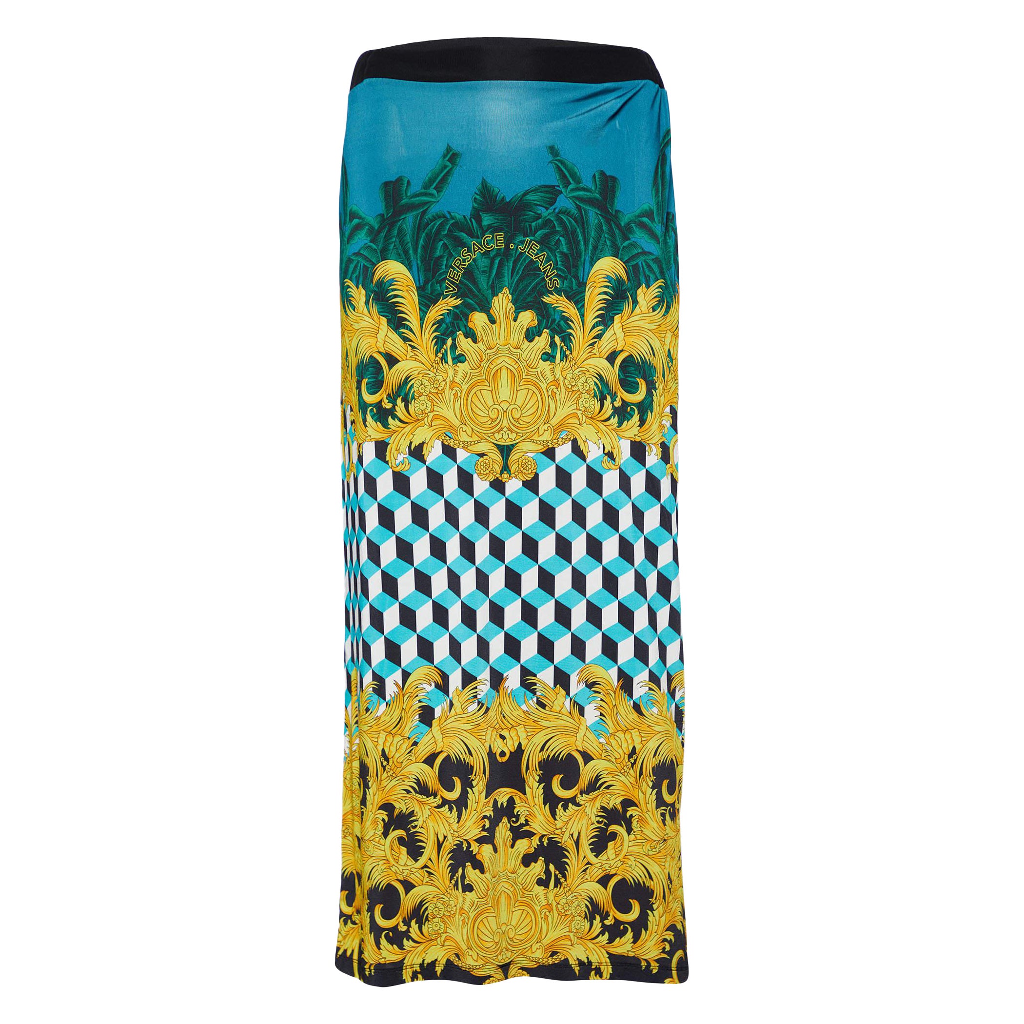 Versace Jeans Falda lápiz de punto estampada multicolor S