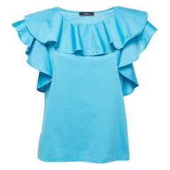 Weekend Max Mara Blue Knit Ruffle Detailed Blouse XL