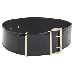 Gianfranco Ferre Black Patent Leather Buckle Wide Belt 95CM