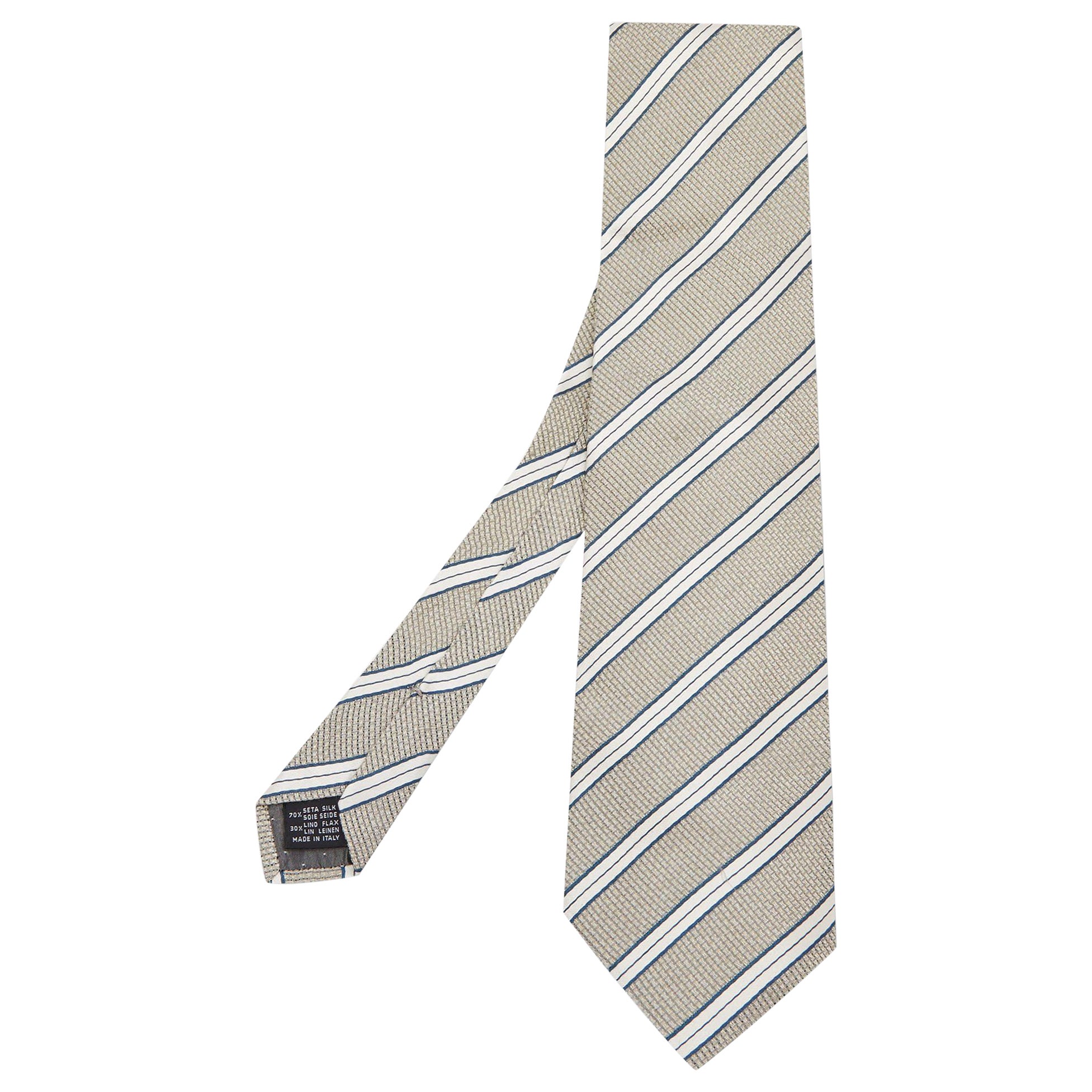 Gianfranco Ferre Beige Striped Linen Silk Tie For Sale