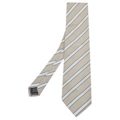 Gianfranco Ferre Corbata de seda de lino a rayas beige