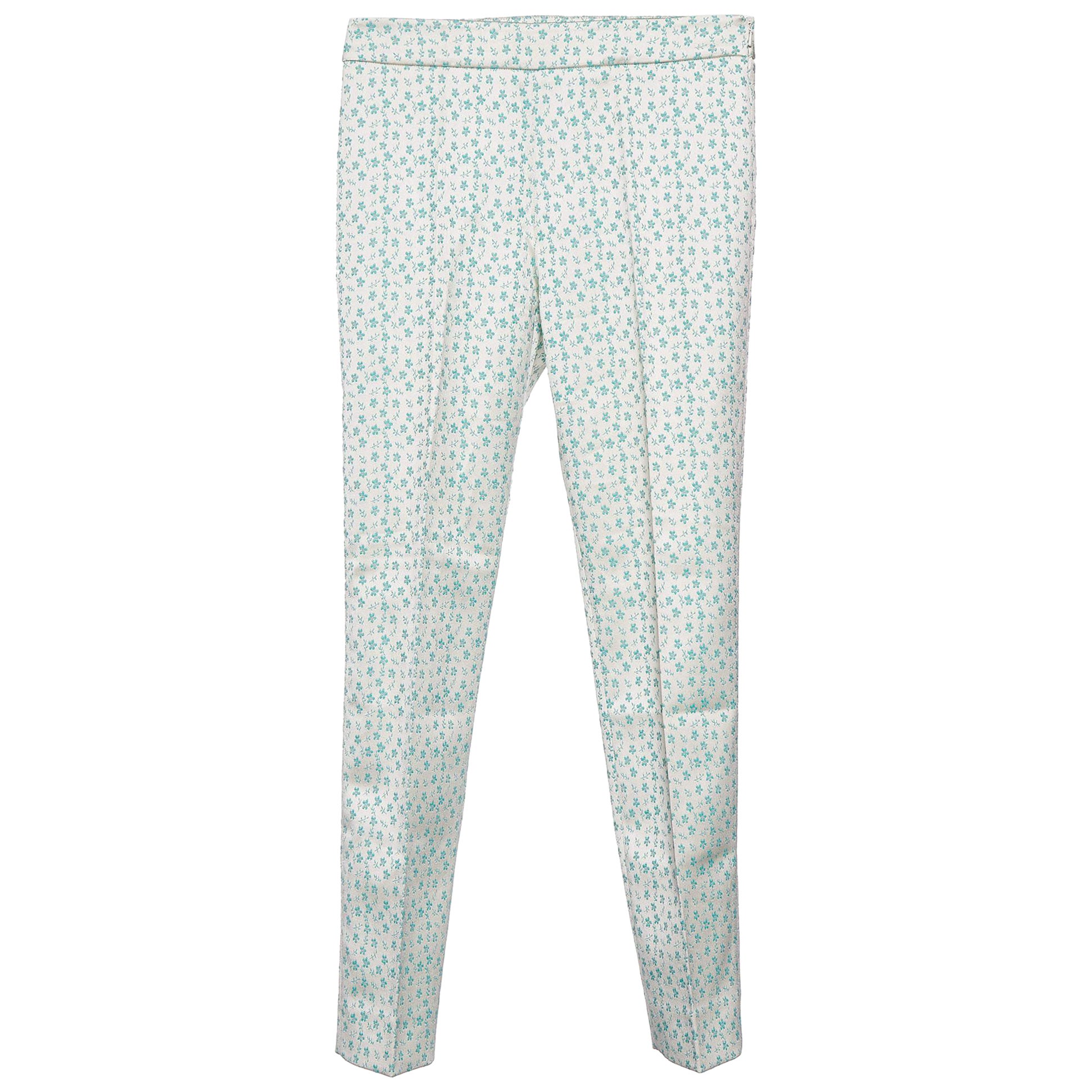 Max Mara Studio Green Floral Jacquard Tapered Leg Trousers S For Sale