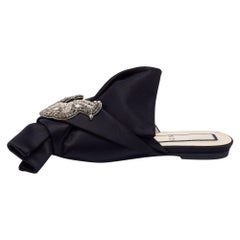 Nº21 Black Satin Knot Embellished Flat Sandals Size 37