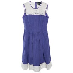 Cavalli Class Purple Seersucker Cotton & Lace Sleeveless Dress M