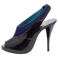 Escarpins Piere Hardy en tissu et cuir verni noir/bleu Taille 41