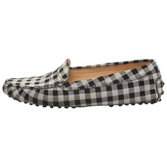 Used Tod's Black/White Printed Suede Penny Loafers Size 39