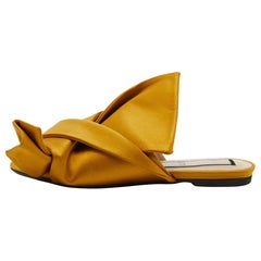 Nº21 Mustard Yellow Satin Knot Flat Mules Size 37.5