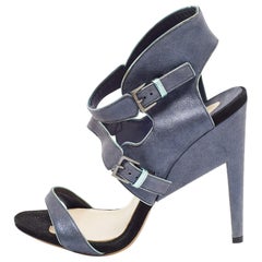 Nicholas Kirkwood Grey /Black Leather Ankle Strap Sandals Size 40