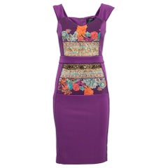 Class by Roberto Cavalli Purple Jersey Floral Applique Beaded Bodycon Dress M
