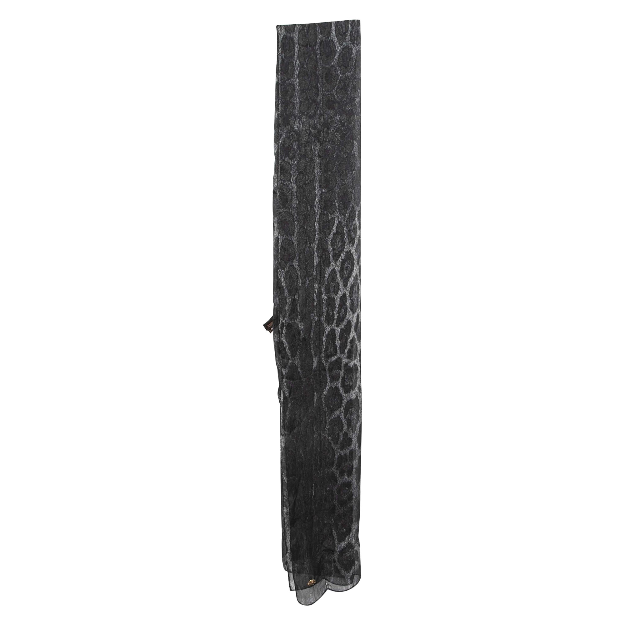 Roberto Cavalli Black Animal Print Silk Stole For Sale