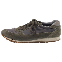 Prada Sport Grey/Green Nylon and Suede Low Top Sneakers Size 39.5