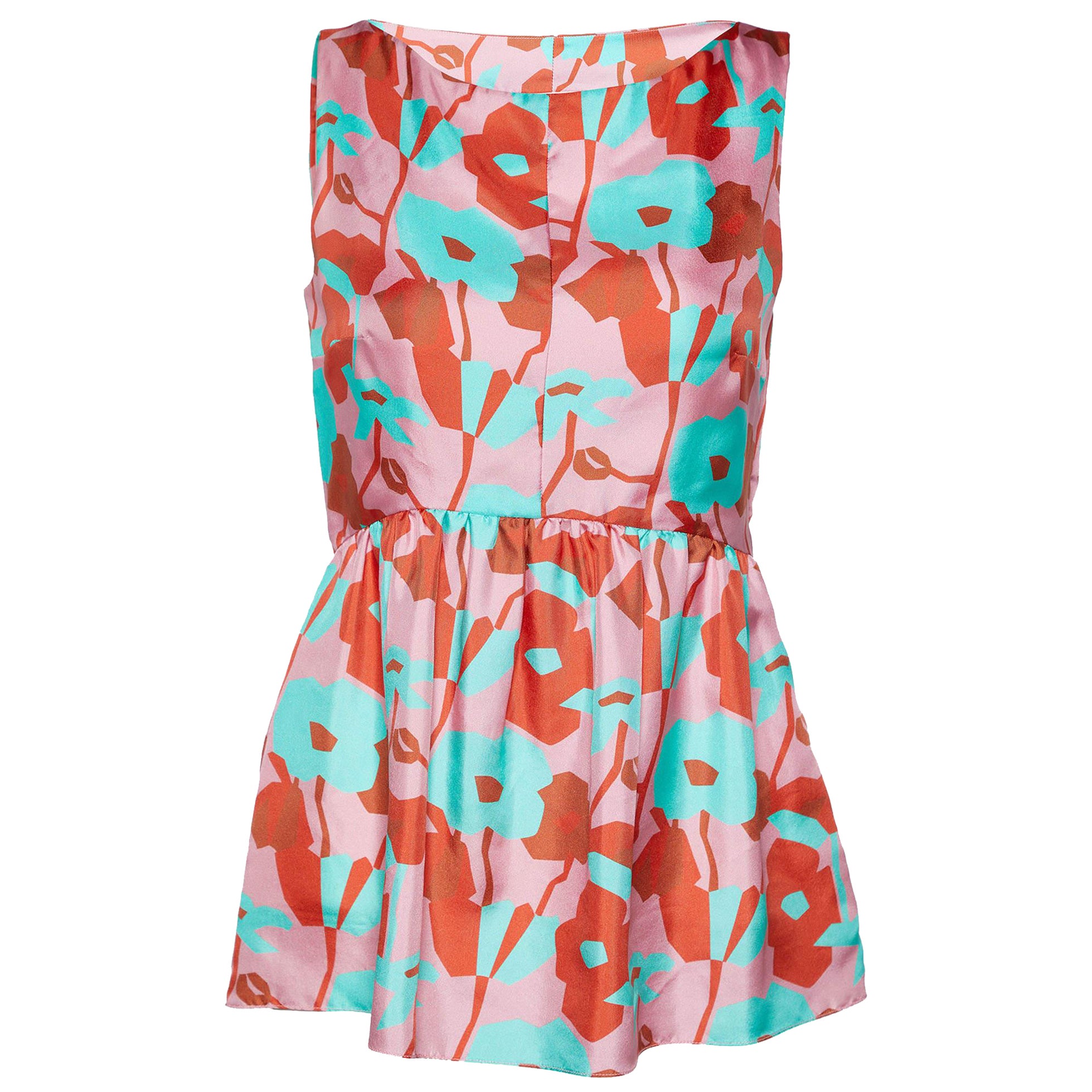 Roksanda Ilincic Red Floral printed Silk Sleeveless Peplum Top S For Sale