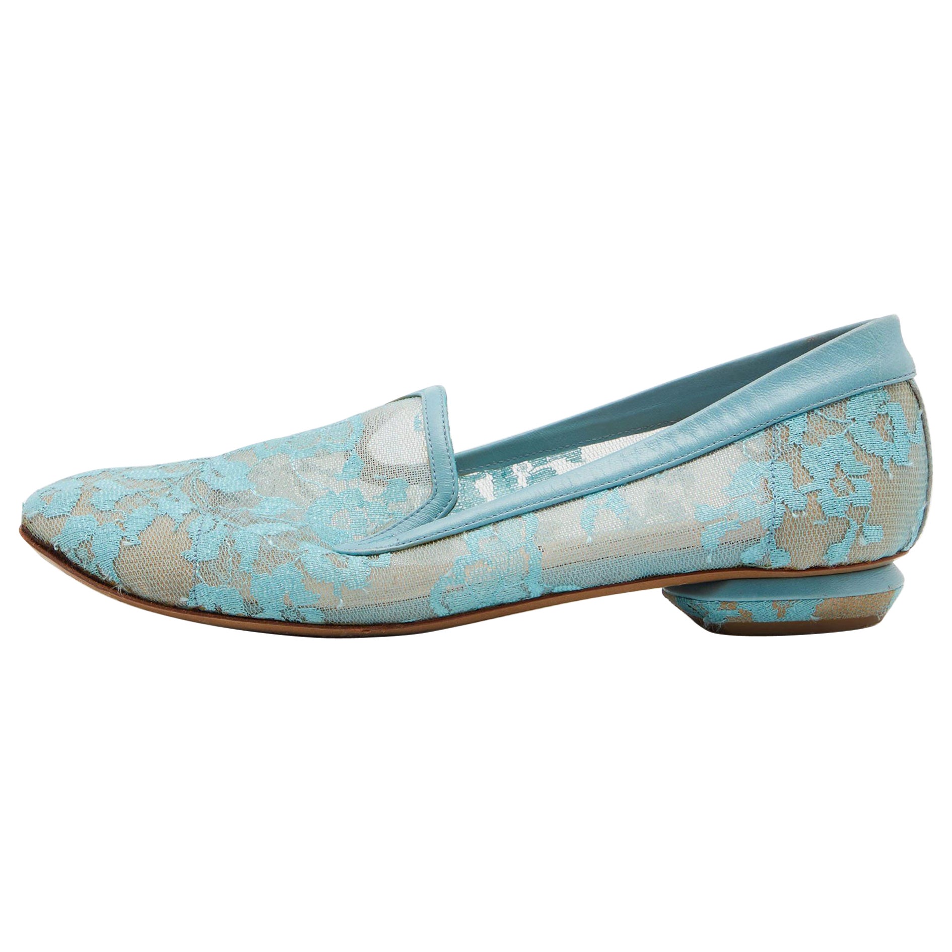 Nicholas Kirkwood Ballerine Casati in pelle e pizzo blu taglia 37 in vendita