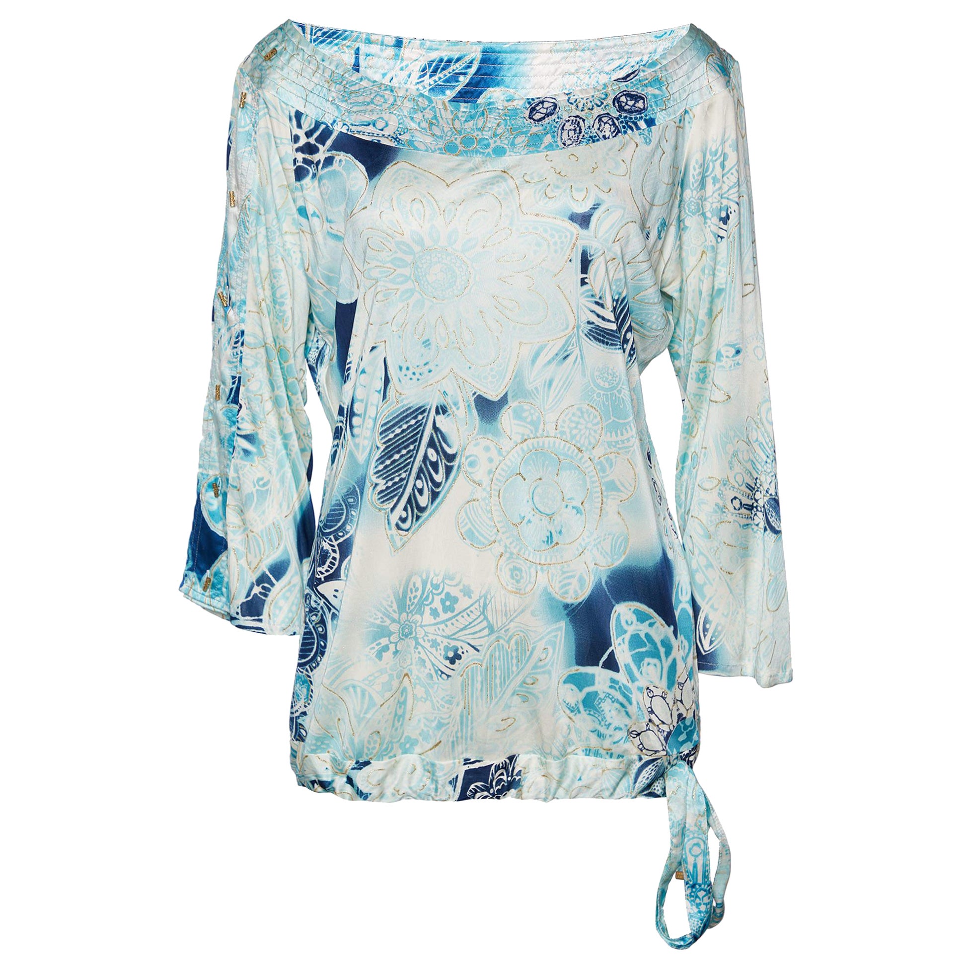 Class by Roberto Cavalli Top con dettaglio cravatta in vita in jersey stampato blu L.L.A.