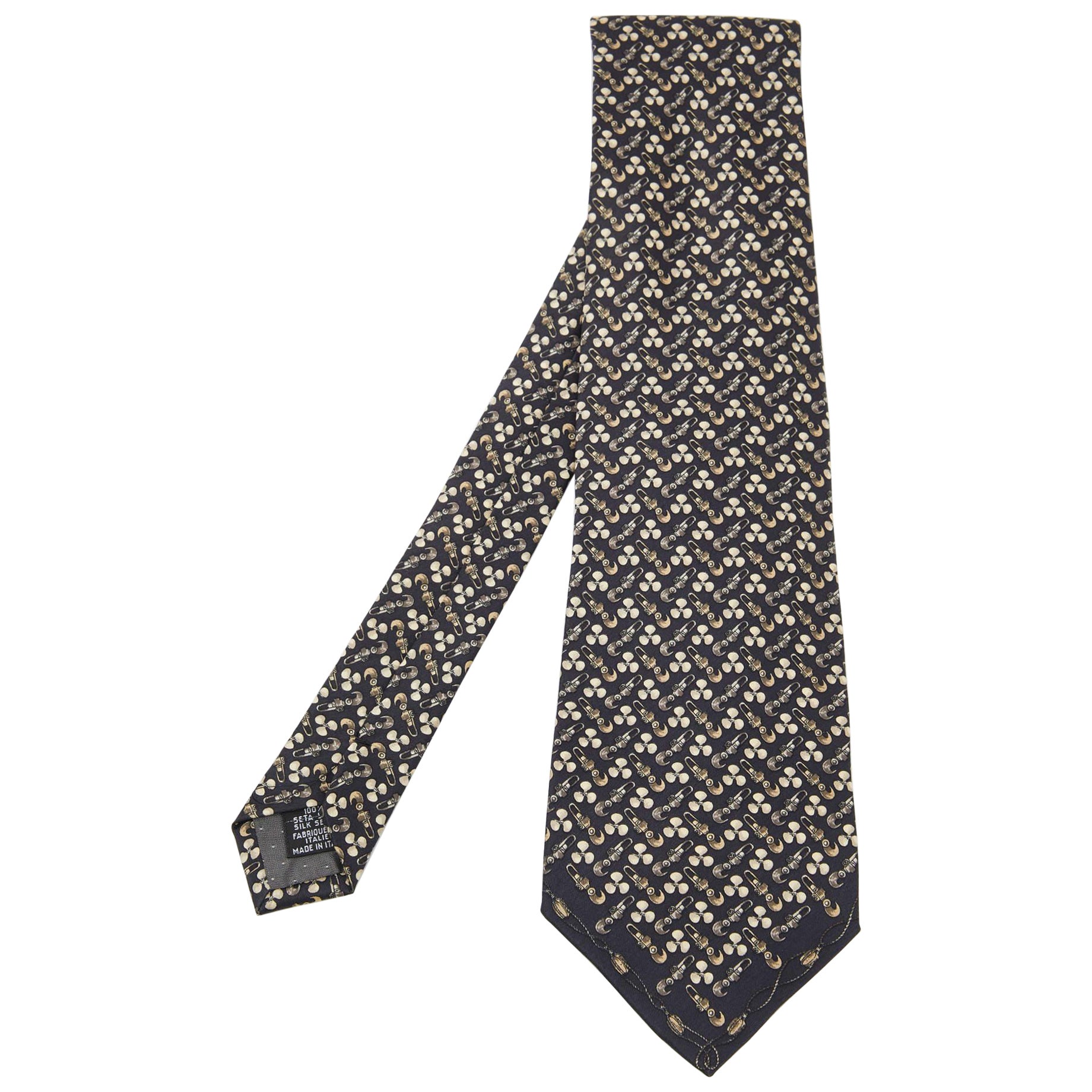 Gianfranco Ferre Black Fan Printed Silk Tie For Sale