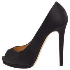 Oscar de la Renta Schwarze Satin Plateau-Pumps mit Peep Toe Größe 38,5