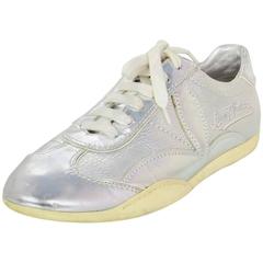 Louis Vuitton Silver Leather Lace Up Sneakers sz 37