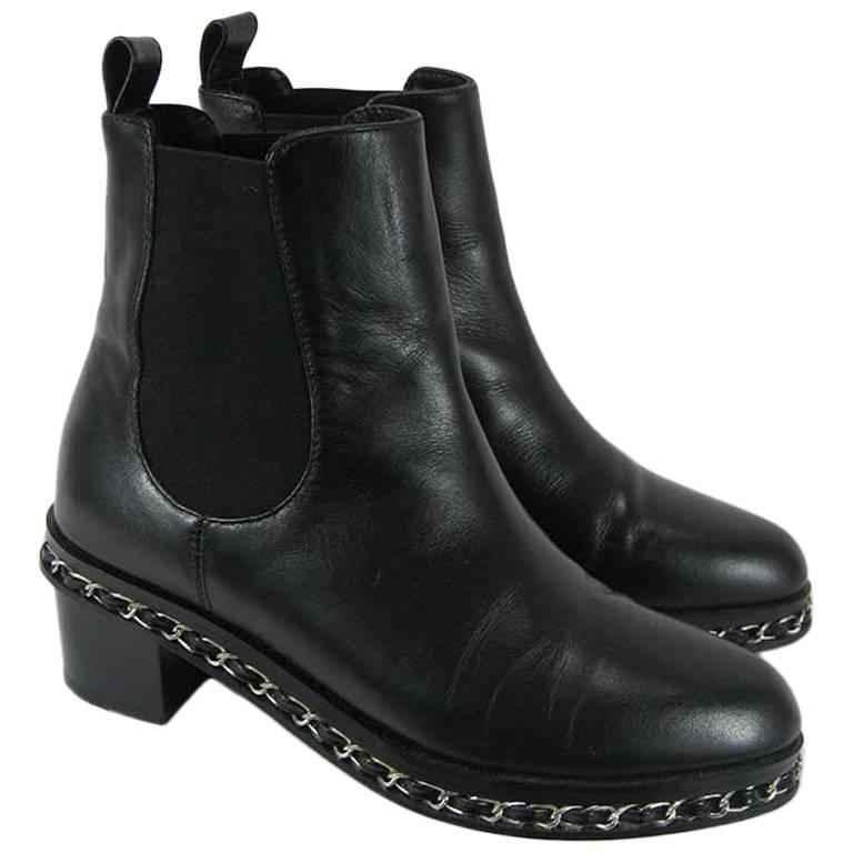 Chanel Black Leather Chelsea Boots with 