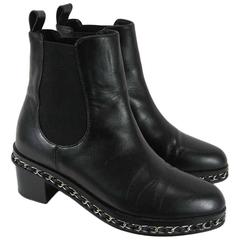 Chanel Black Leather Chelsea Boots with Chain Detail 7