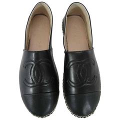 Chanel Black Leather Cc Monogrammed Espadrilles 5