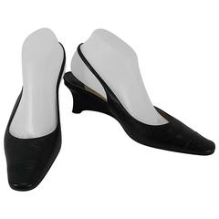 Chanel Black Leather Mid Heel Slingback Heels