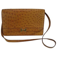 Hermes Antique Ostrich Leather Shoulder Bag
