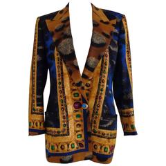 Vintage 1985 Istante by Gianni Versace Blu Gold Wool Jacket