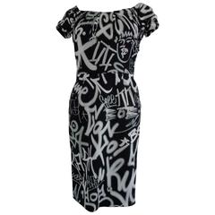 Moschino Couture Black White Graffiti Print Dress NWOT 11