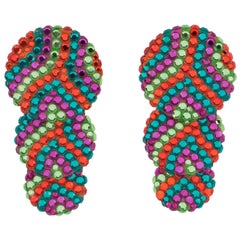 Richard Kerr Jeweled Clip Ohrringe Multicolor Dangle Disks