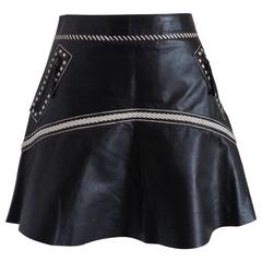 Roberto Cavalli Black Cream Leather Skirt NWOT 9