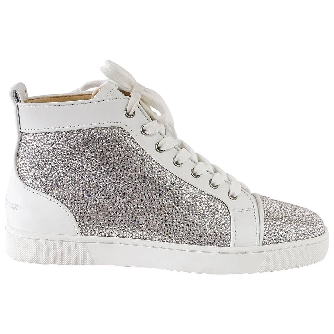 CHRISTIAN LOUBOUTIN Diamante Louis White Flat Calf / Strass 42 / 9 at ...