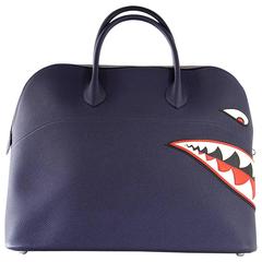 HERMES Bolide Runway Bag Shark Monster Unisex Blue Indigo Limited Edition 5