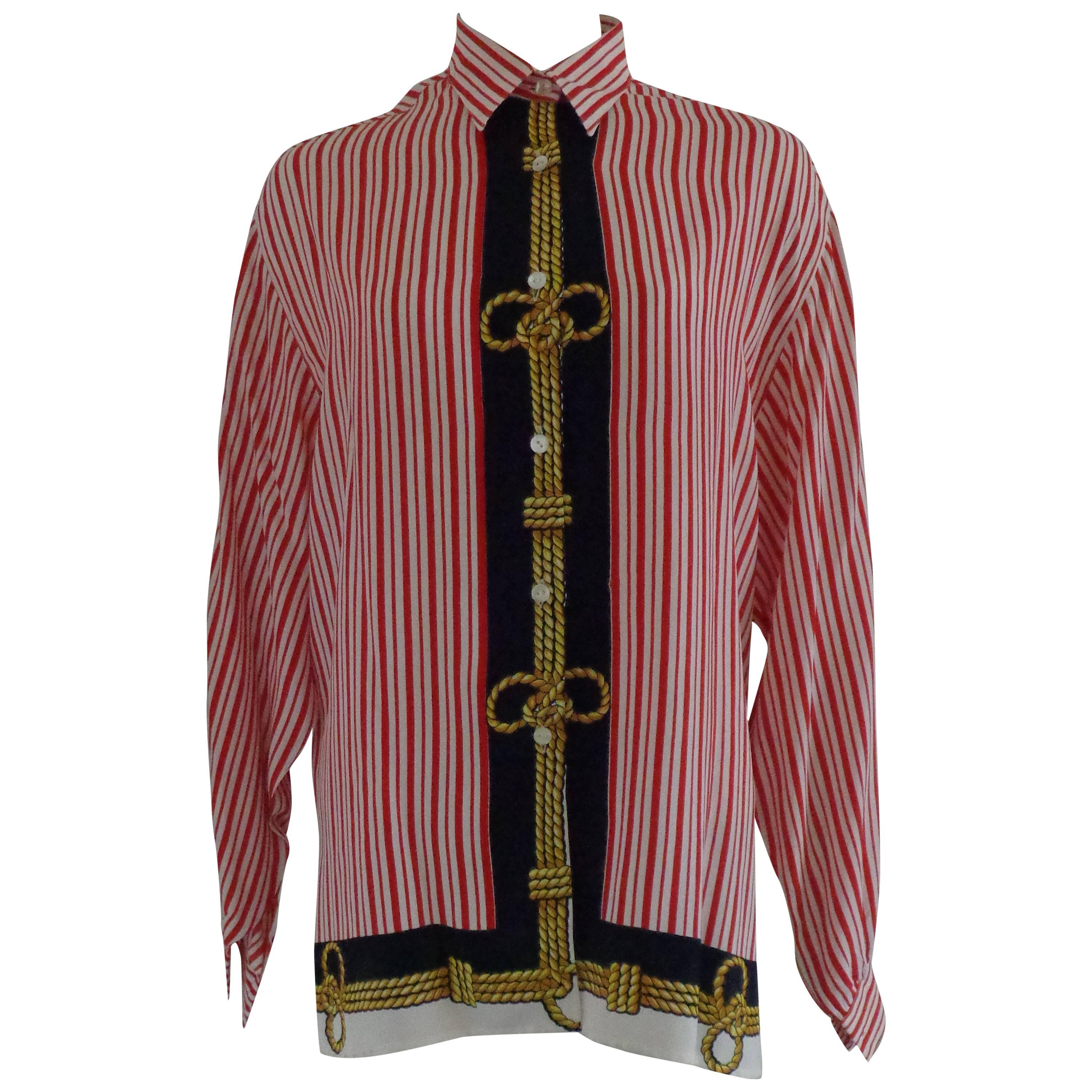 1980s Gabrielle White Red Stripes silk Shirt