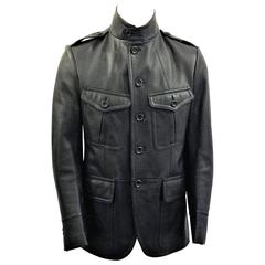 Tom Ford Men’s Grained Leather Military Black Jacket. 