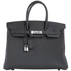 HERMES BIRKIN 35 Bag Verso Black Chic Blue Agate Interior Togo Palladium 12