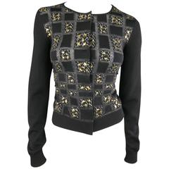 GIAMBATTISTA VALLI Size 6 Black Charcoal Gold Splatter Geometric Wool Cardigan 9