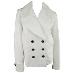BURBERRY LONDON Size 12 White Cotton Double Breasted Peacoat Jacket