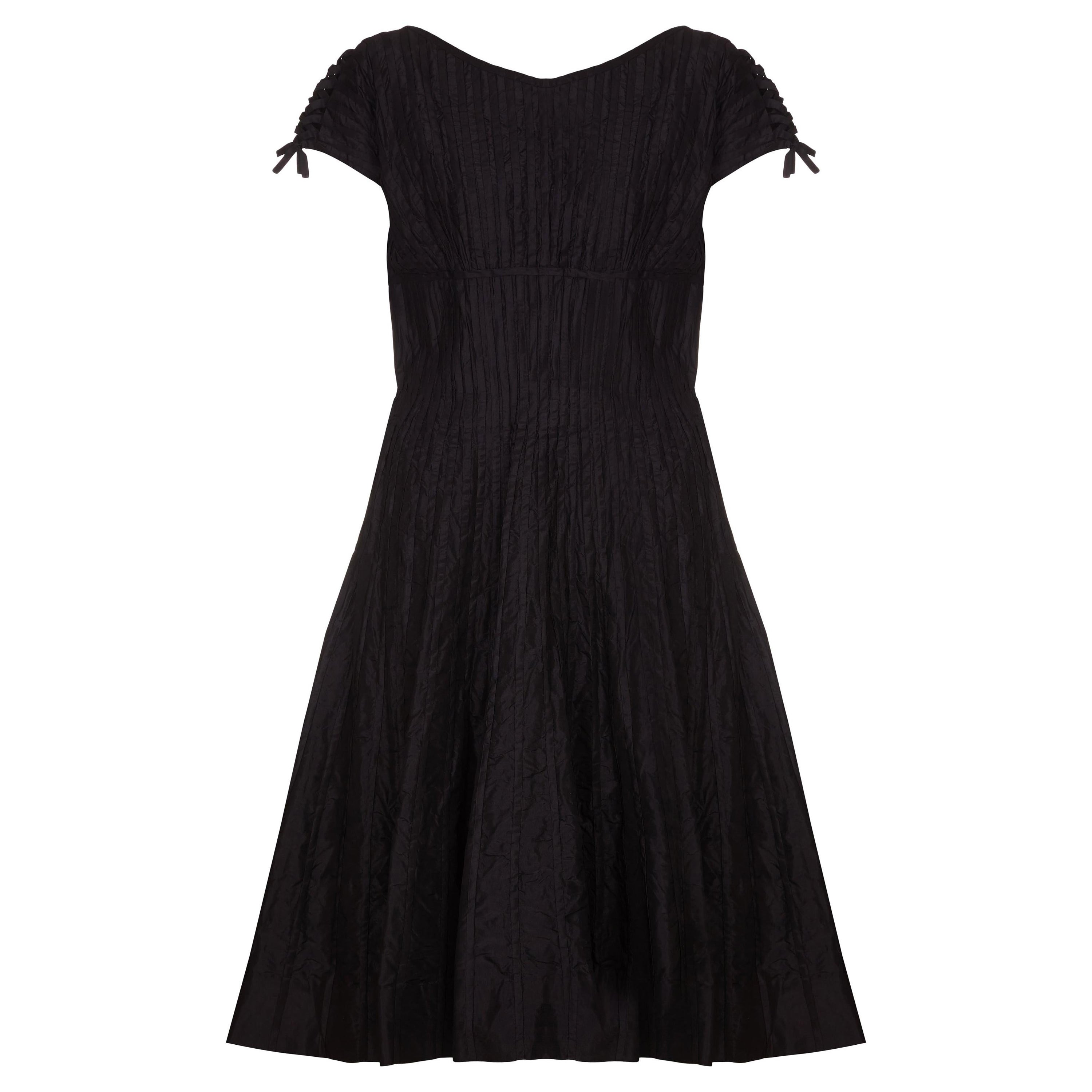 1950s Ben Reig Black Silk Ribbon Dress For Sale