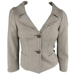 VALENTINO Jacket - Size 4 Gray & Taupe Herringbone Cropped Blazer