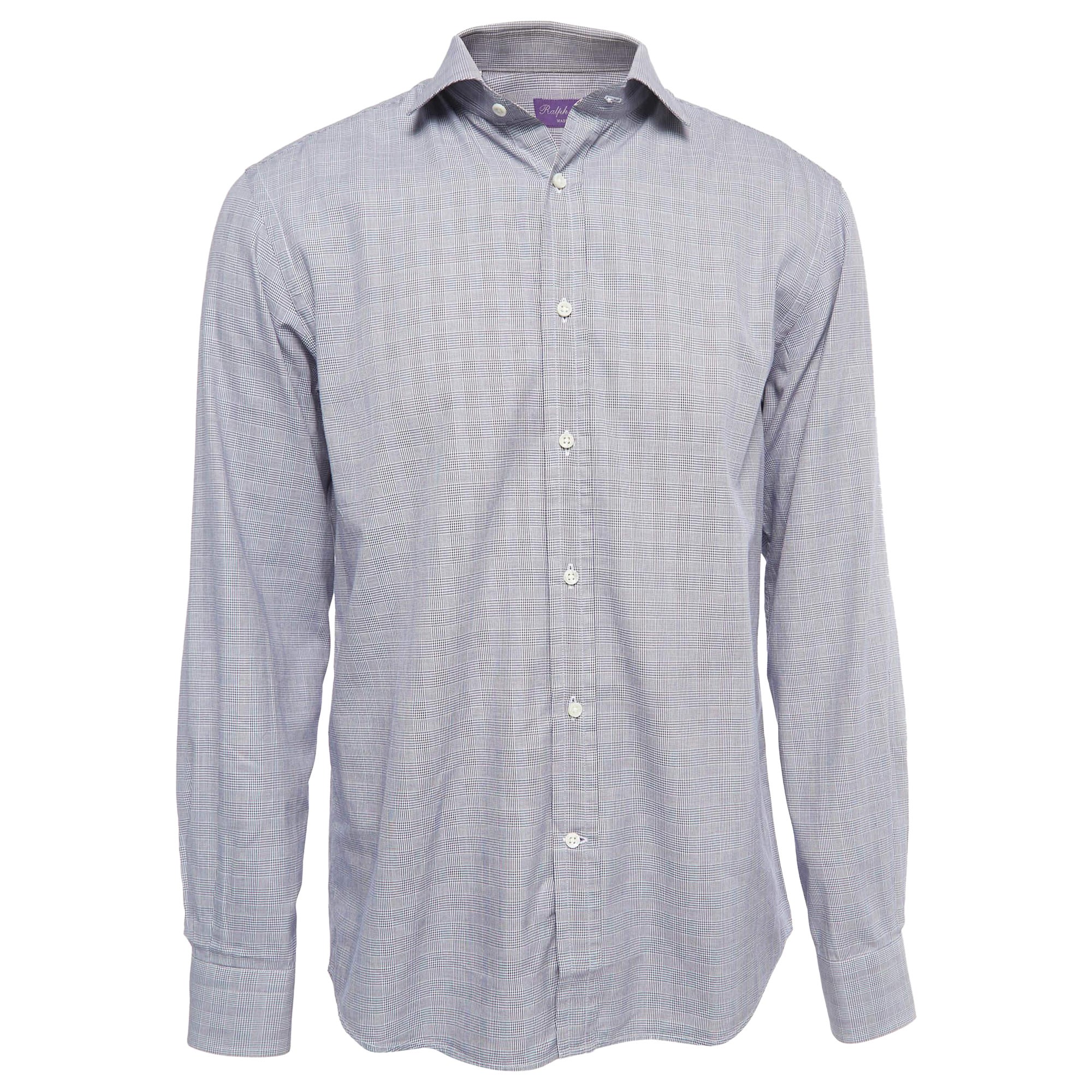 Ralph Lauren - Camicia a maniche intere in cotone a quadri blu navy L.