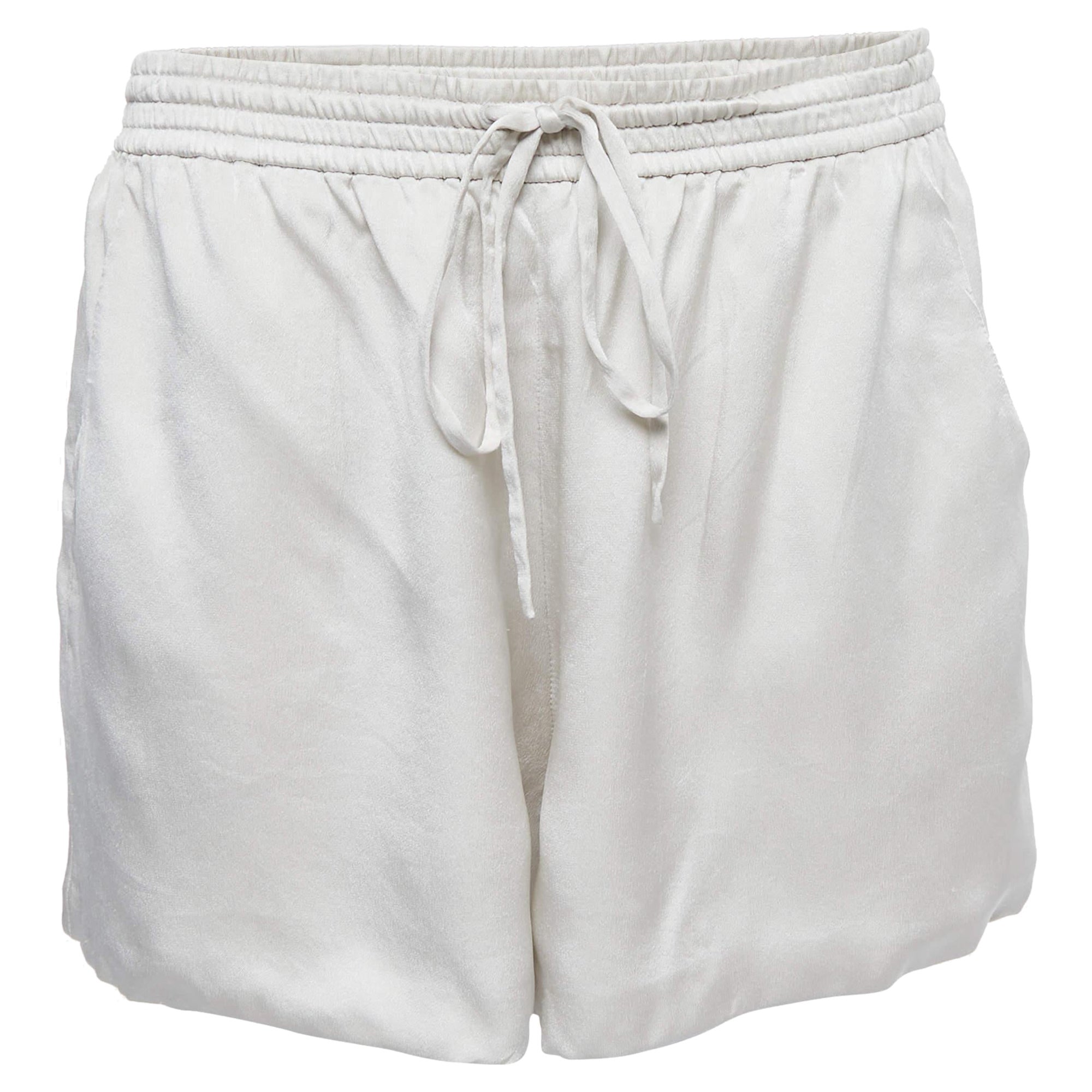 Chloe Off-White Satin Seide Elasticized Taille Shorts M
