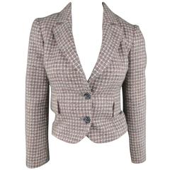 RED VALENTINO 2 Gray & Pink Plaid Wool Blend Tweed Cropped Peak Lapel Blazer 11