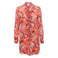 Etro Multicolor Printed Silk Ruffled Button Front Shirt Blouse M