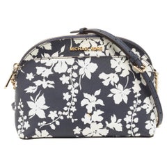 Michael Kors Navy Blue/White Leather Floral Dome Crossbody Bag