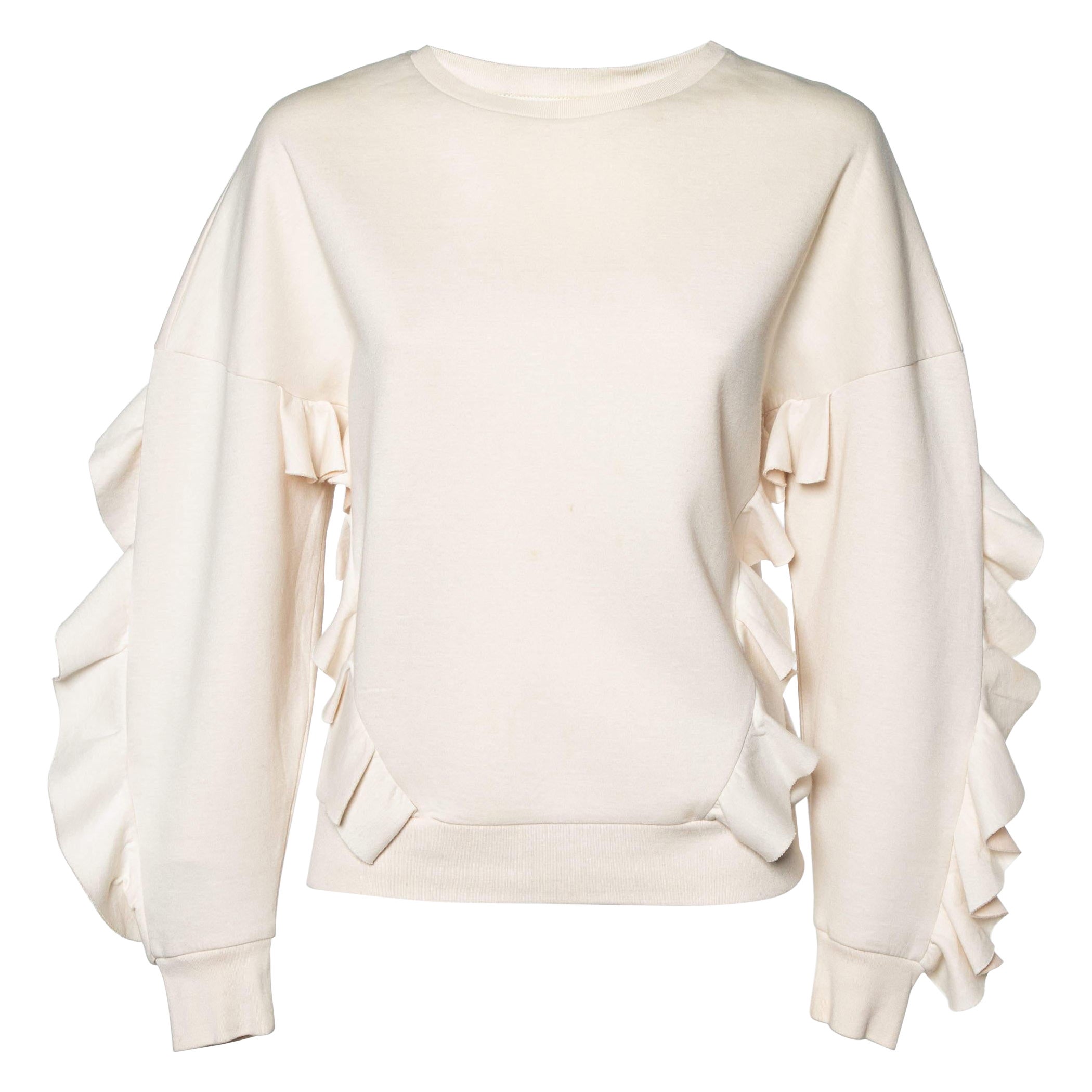 Stella McCartney - Sweat-shirt en tricot de coton crème avec bordure à volants S en vente