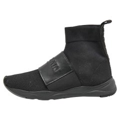Balmain, scarpe da ginnastica a calzino Cameron in pelle e tessuto nero taglia 38