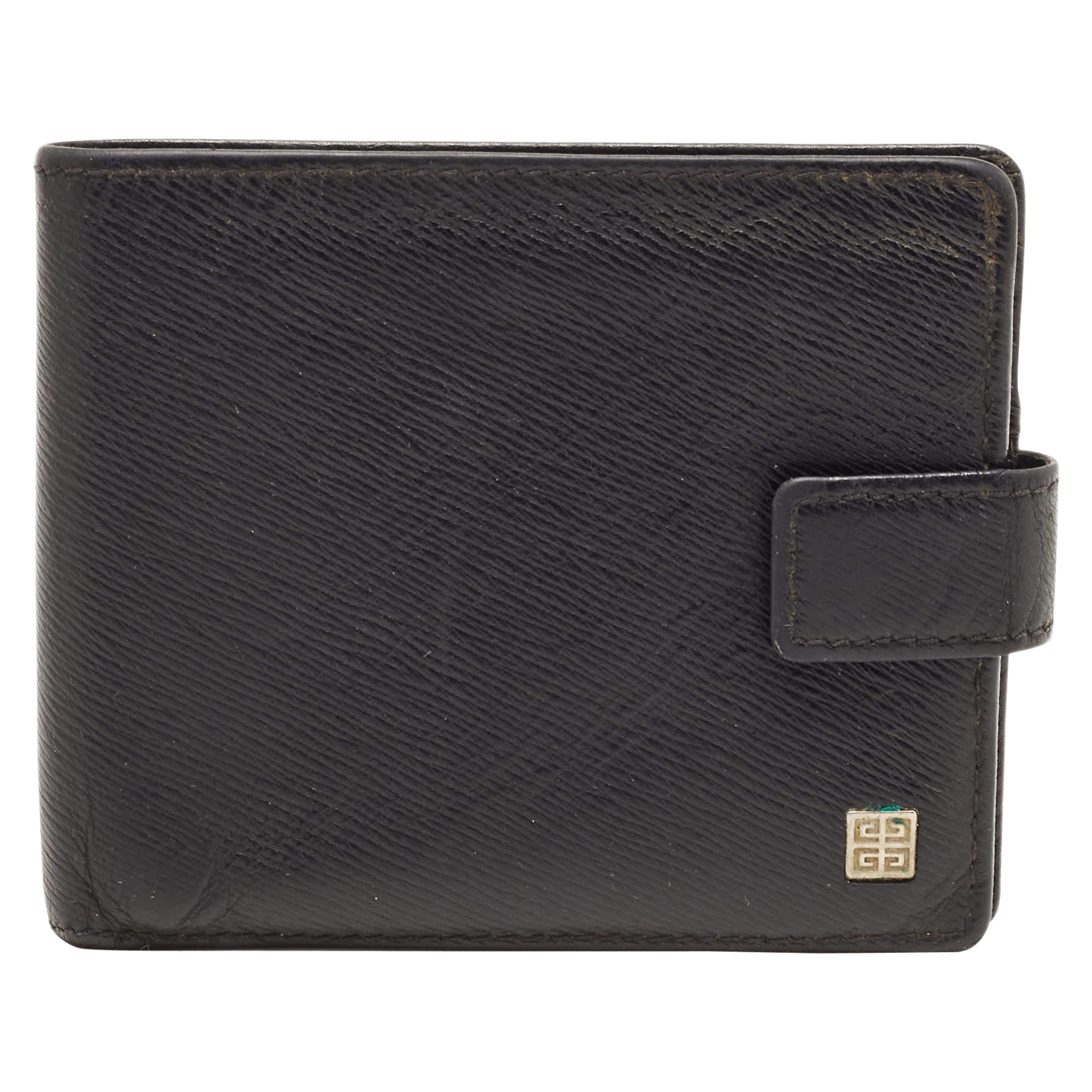 Givenchy Black Leather Bifold Flap Wallet For Sale