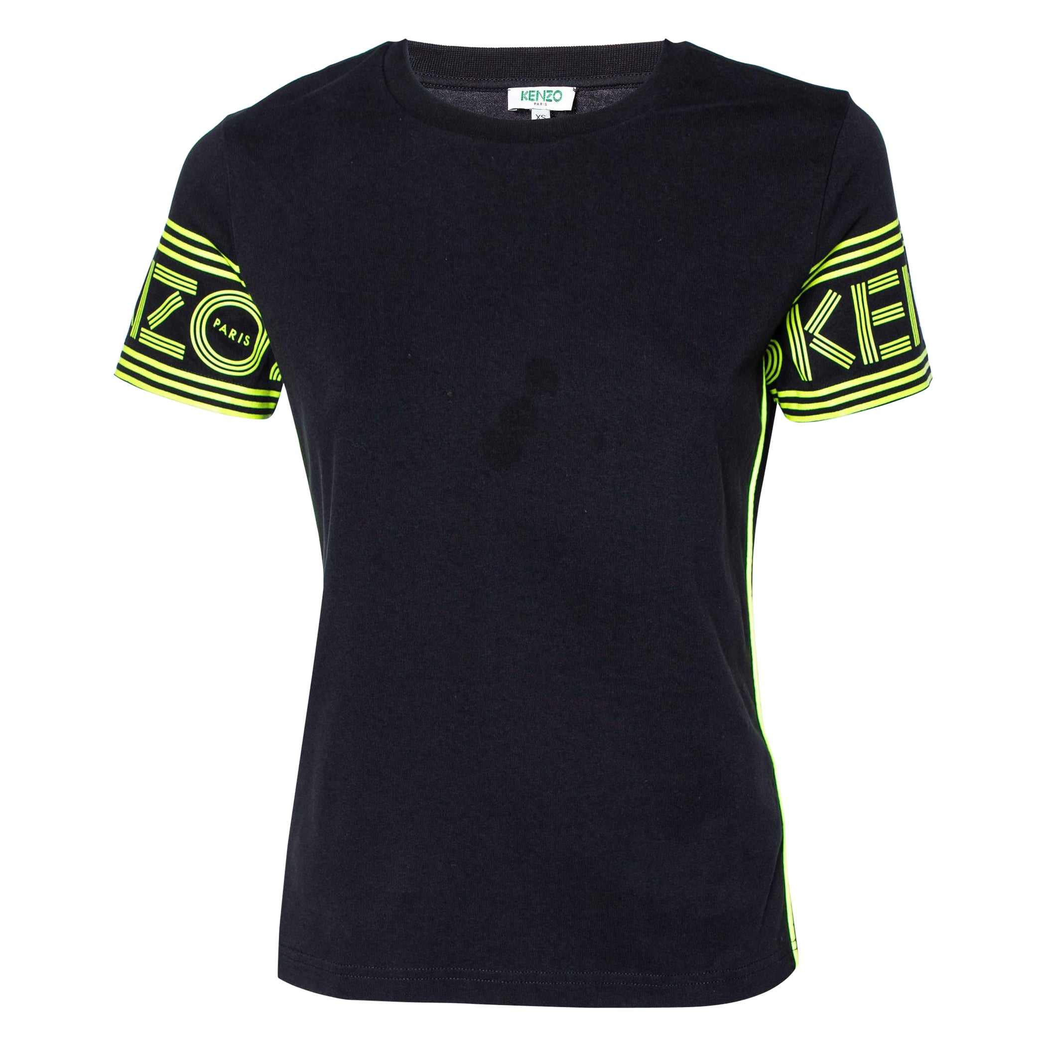 Kenzo Black Logo Sleeve Detail Cotton Knit T-Shirt XS For Sale